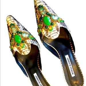 Manolo Blahnik Lizard Skin Slide Kitten Pump